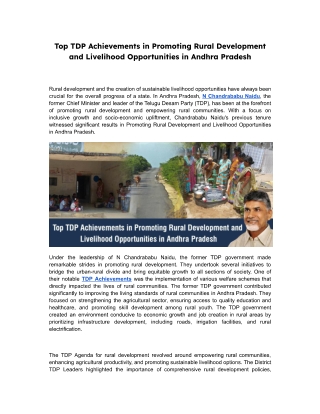 Top TDP Achievements in Promoting Rural Development and Livelihood Opportunities in Andhra Pradesh