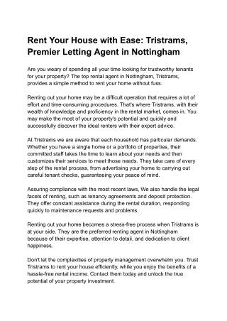 Rent Your House with Ease_ Tristrams, Premier Letting Agent in Nottingham