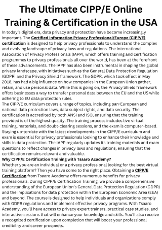 The Ultimate CIPPE Online Training & Certification in the USA