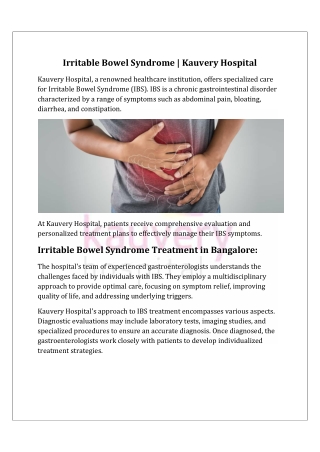 Irritable Bowel Syndrome | Kauvery Hospital