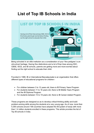 List of Top IB Schools in India