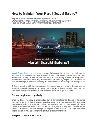 How to Maintain Your Maruti Suzuki Baleno