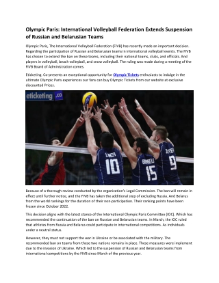 Olympic Paris International Volleyball Federation Extends Suspension of Russian and Belarusian Teams