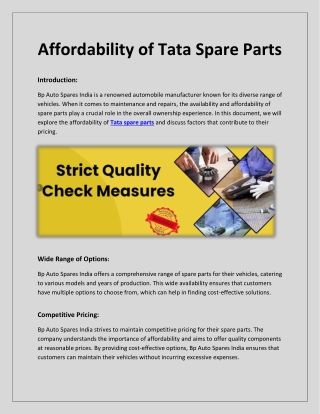 Affordability of Tata Spare Parts