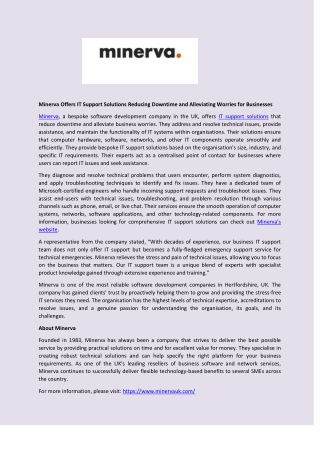 Minerva Offers IT Support Solutions Reducing Downtime and Alleviating Worries for Businesses