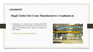 Single Girder Eot Crane Manufacturers  Loadmate.in