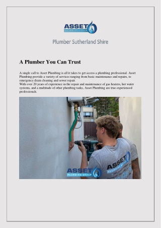 Plumber Sutherland Shire