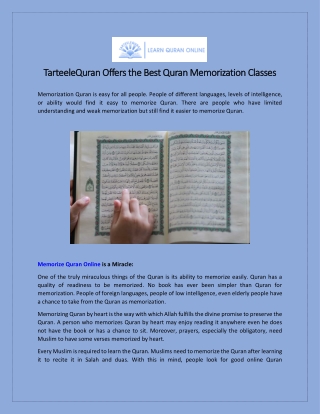 TarteeleQuran Offers the Best Quran Memorization Classes