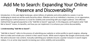 Add Me to SearchExpanding Your Online Presence and Discoverability