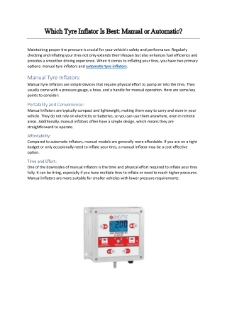 Which Tyre Inflator Is Best: Manual or Automatic?