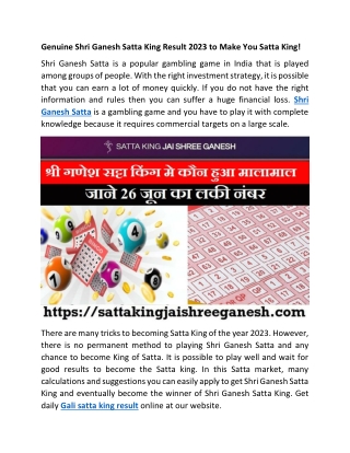 Genuine Shri Ganesh Satta King Result 2023 to Make You Satta King