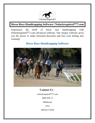 Horse Race Handicapping Software  Noluckrequired777.com