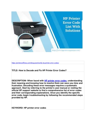 How to Decode and Fix HP Printer Error Codes?