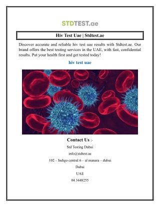 Hiv Test Uae  Stdtest.ae