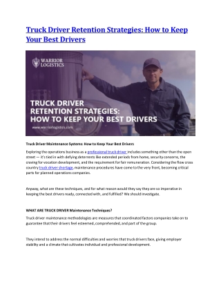 Truck Driver Retention Strategies How to Keep Your Best Drivers