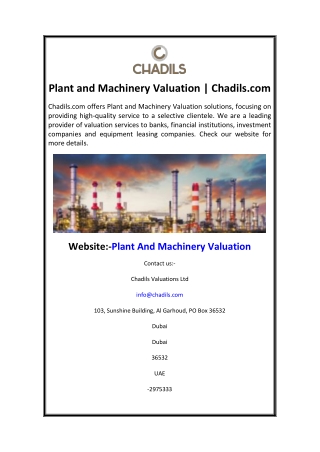 Plant and Machinery Valuation Chadils.com