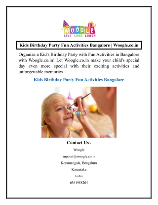 Kids Birthday Party Fun Activities Bangalore  Woogle.co.in