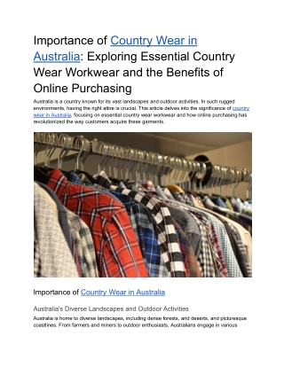 Importance of Country Wear in Australia