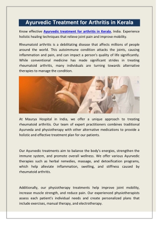Ayurvedic Treatment for Arthritis in Kerala