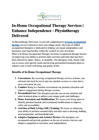 In-Home Occupational Therapy Services | Enhance Independence