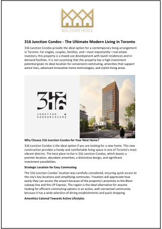 316 Junction Condos - The Ultimate Modern Living in Toronto