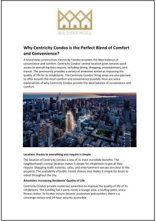 Why Centricity Condos is the Perfect Blend of Comfort and Convenience?