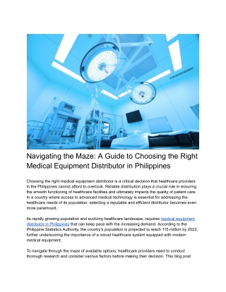 Navigating the Maze_ A Guide to Choosing the Right Medical Equipment Distributor in the Philippines