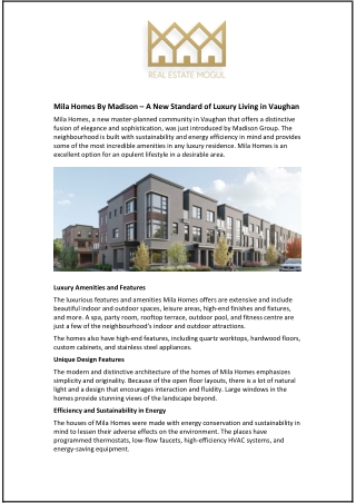 Mila Homes By Madison – A New Standard of Luxury Living in Vaughan