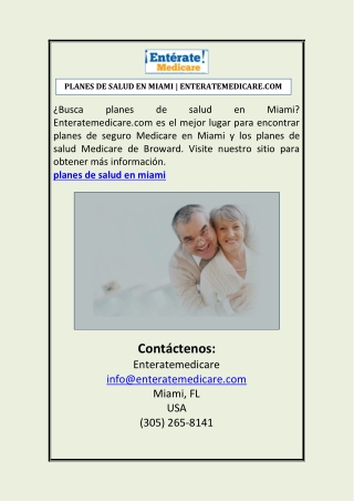 Planes de salud en Miami  Enteratemedicare.com