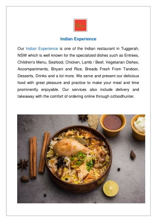 Up to 10% off - Indian Experience Restaurant Tuggerah, NSW