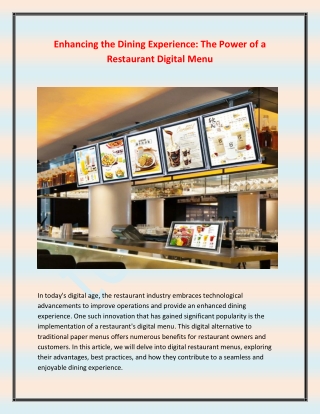 Enhancing the Dining Experience The Power of a Restaurant Digital Menu
