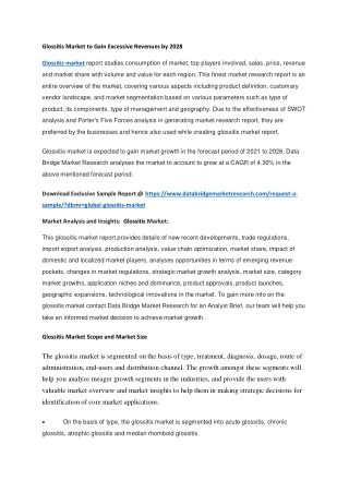 Glossitis Market to Gain Excessive Revenues by 2028