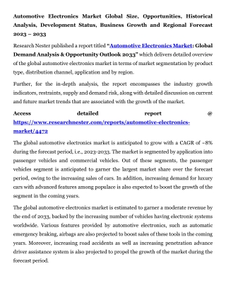Automotive Electronics Market Global Size, Opportunities 2033