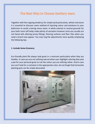 The Best Way to Choose Sanitary ware