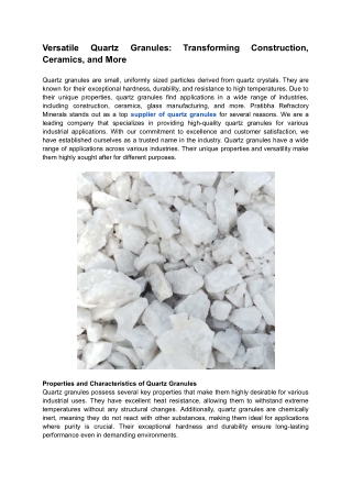 Versatile Quartz Granules: Transforming Construction, Ceramics, and More