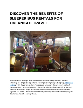 DISCOVER THE BENEFITS OF SLEEPER BUS RENTALS FOR OVERNIGHT TRAVEL