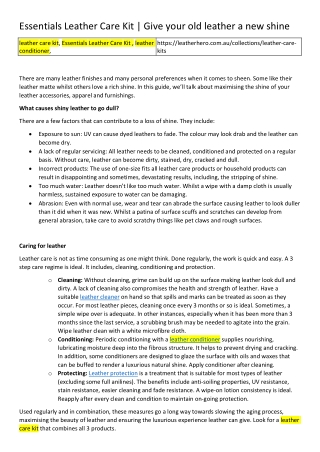 Essentials Leather Care Kit  Give your old leather a new shine