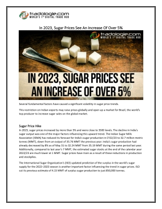 In 2023, Sugar Prices See An Increase Of Over 5%