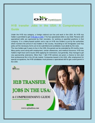 H1B transfer Jobs in the USA - A comprehensive Guide