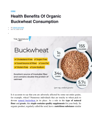 Health Benefits Of Organic Buckwheat Consumption