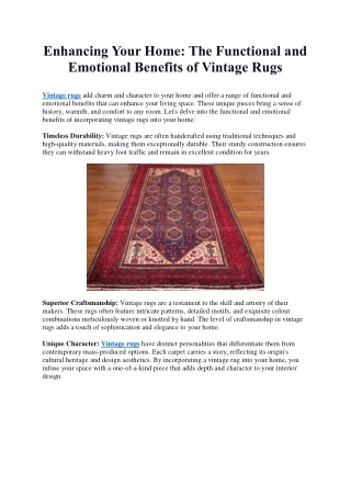 Enhancing Your Home The Functional and Emotional Benefits of Vintage Rugs