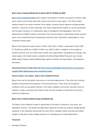 Beau’s Lines Treatment Market Set to Reach USD 27.70 billion by 2030