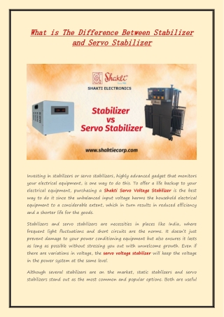 What is The Difference Between Stabilizer and Servo Stabilizer