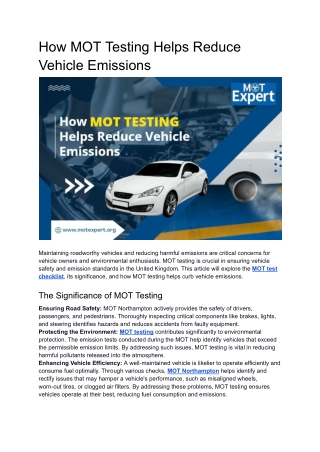 How MOT Testing Helps Reduce Vehicle Emissions.docx