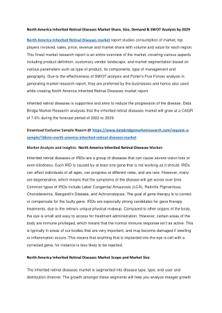 North America Inherited Retinal Diseases Market Share, Size, Demand & SWOT Analysis by 2029