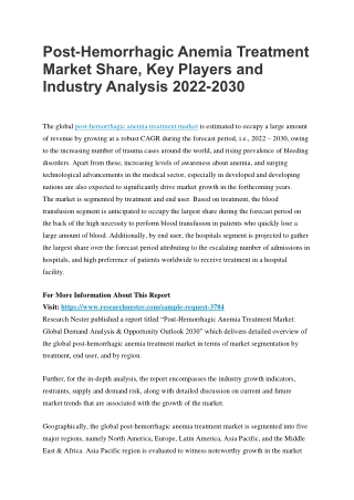 Post-Hemorrhagic Anemia Treatment Market Share, Key Players and Industry