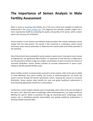 The Importance of Semen Analysis in Male Fertility Assessment