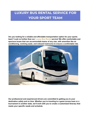 LUXURY BUS RENTAL SERVICE FOR YOUR SPORTS TEAM