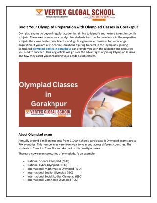 Boost Your Olympiad Preparation with Olympiad Classes in Gorakhpur