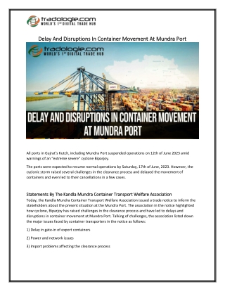 Delay And Disruptions In Container Movement At Mundra Port